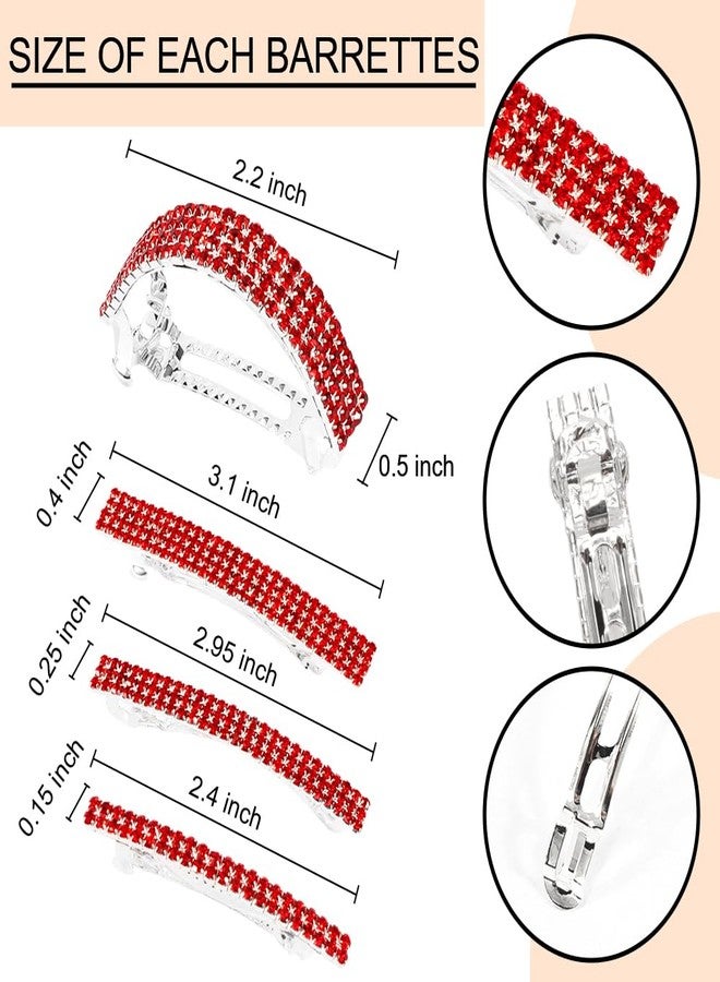 Ahoney 4 Pieces Red Rhinestone Hair Clips Small Hair Barrettes for Women Glitter Sparkly Metal Spring Hair Accessories Crystal Ponytail Holders Side Clips for Women - Image 3